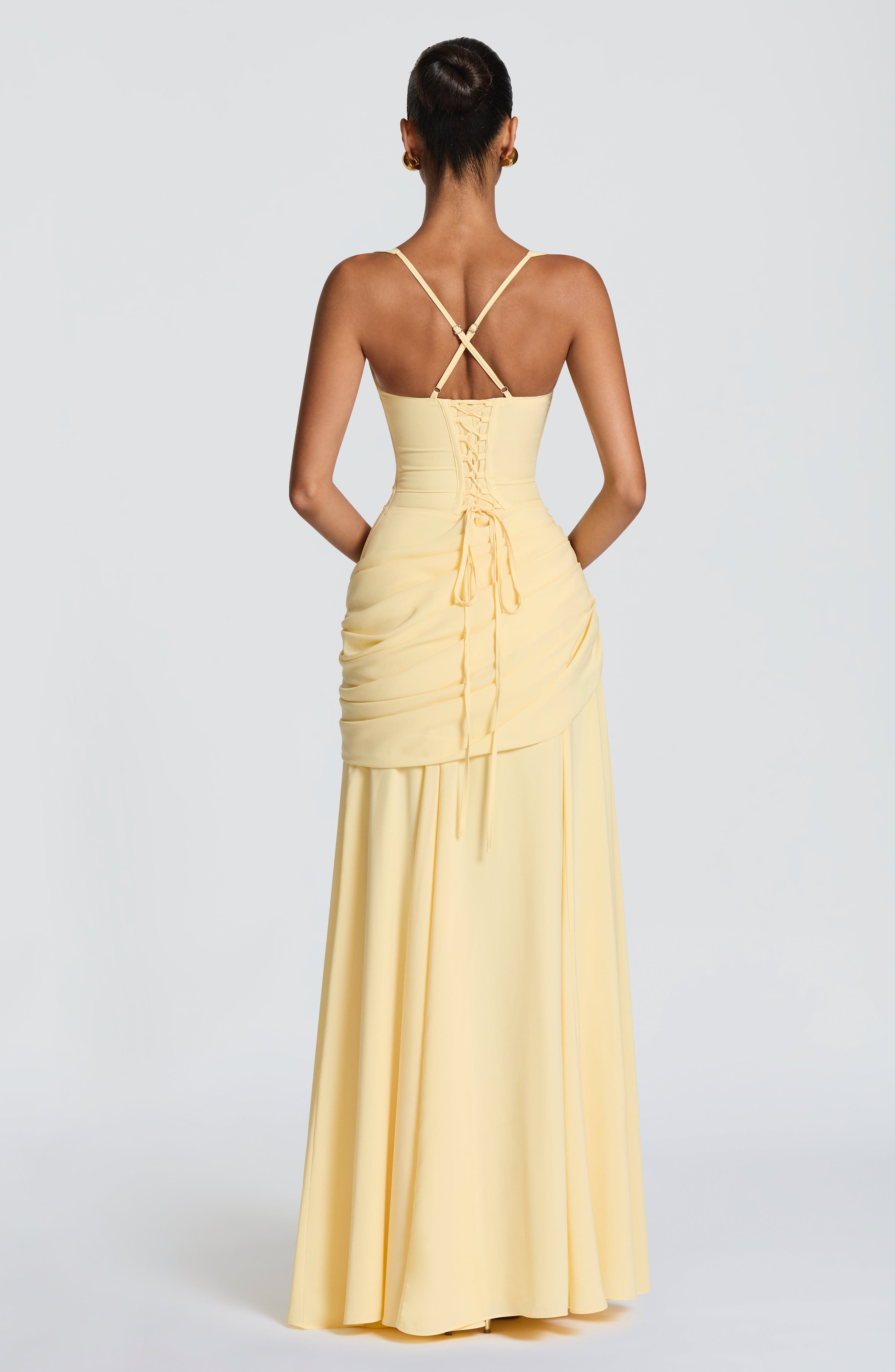 Sura Maxi Dress - Lemon Chiffon Twist Cowl - ICYBOO