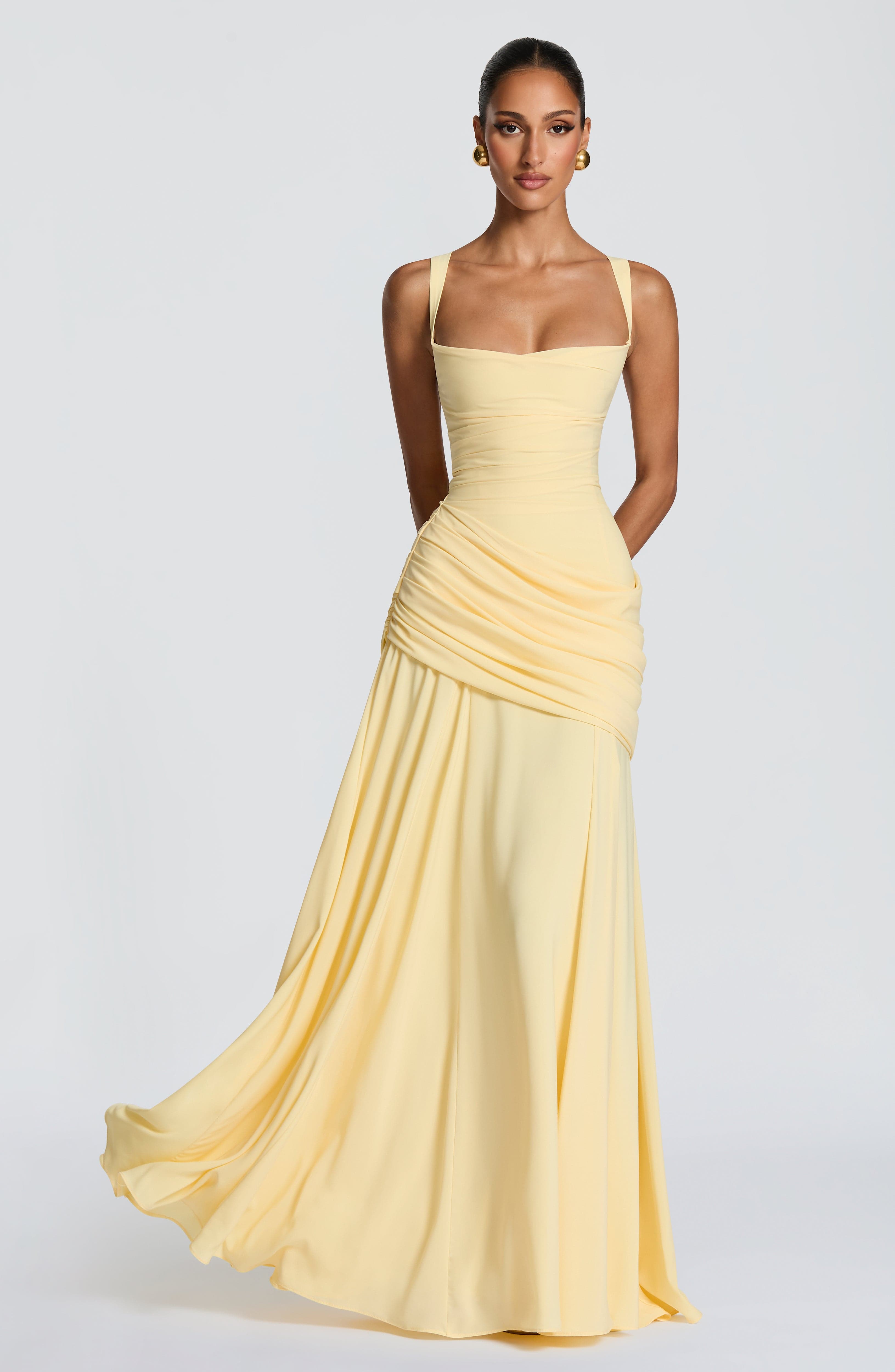 Sura Maxi Dress - Lemon Chiffon Twist Cowl - ICYBOO