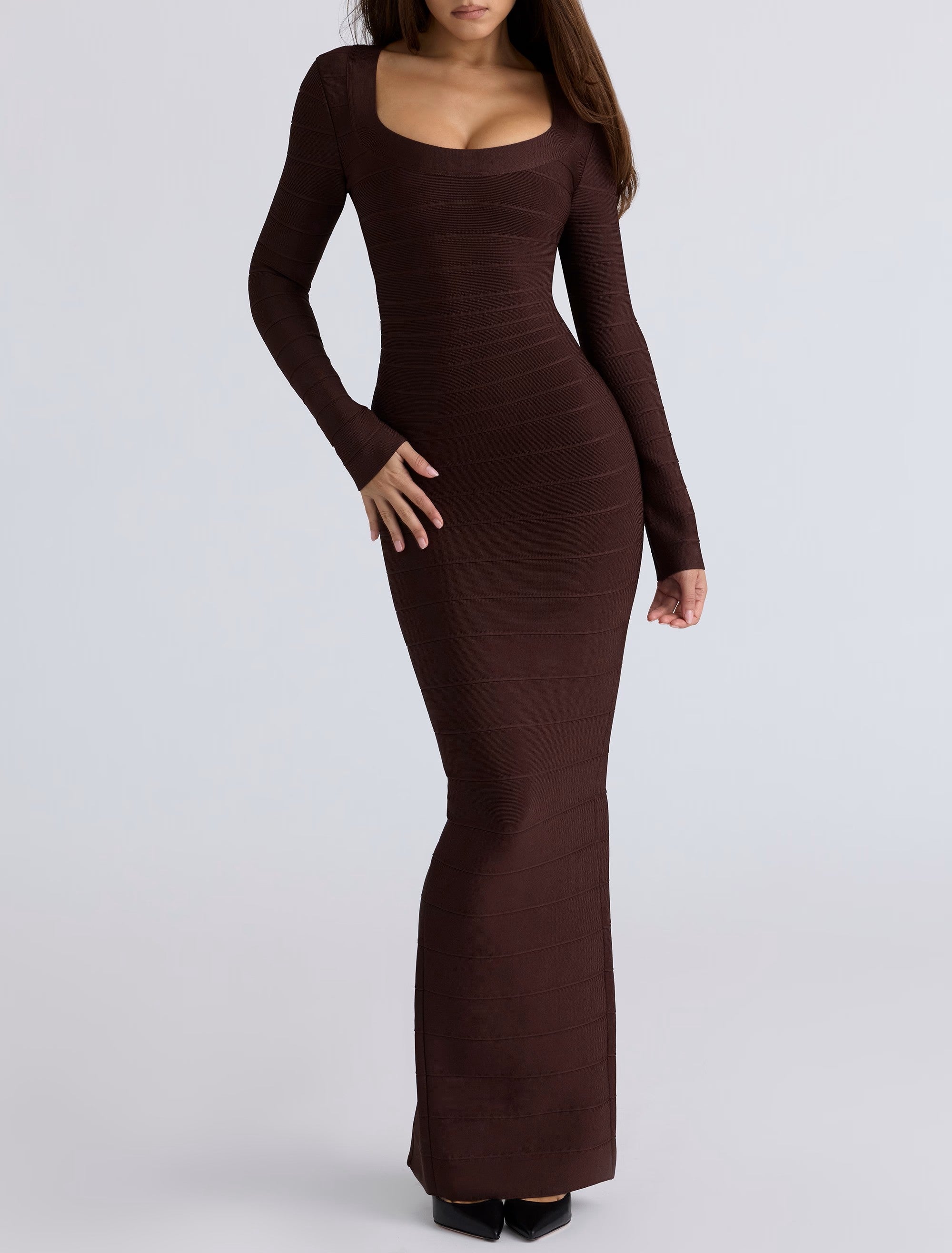 Chocolat Long Sleeve Bandage Maxi Dress ICYBOO