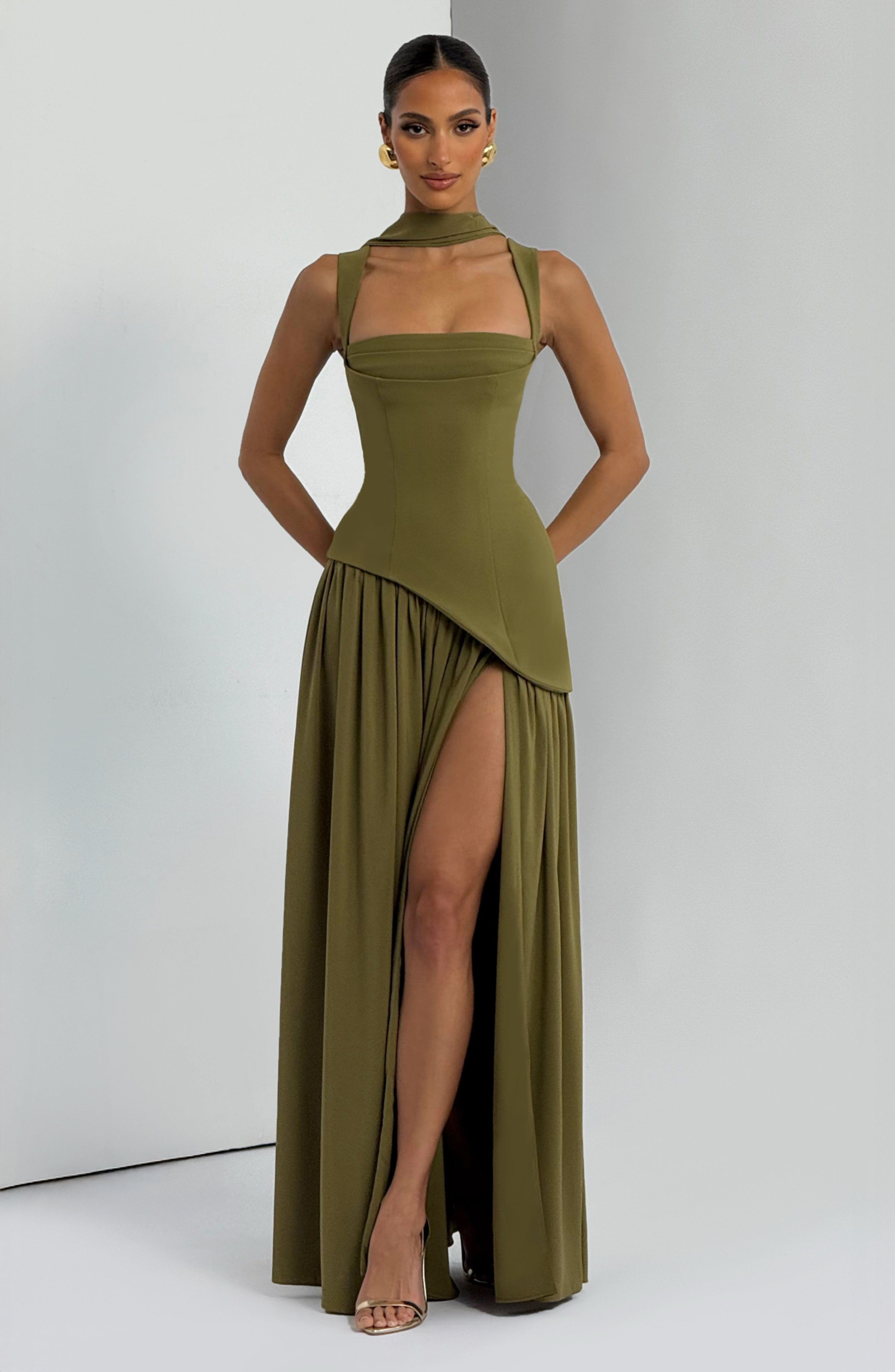 Tullulah Deep Olive Maxi Dress
