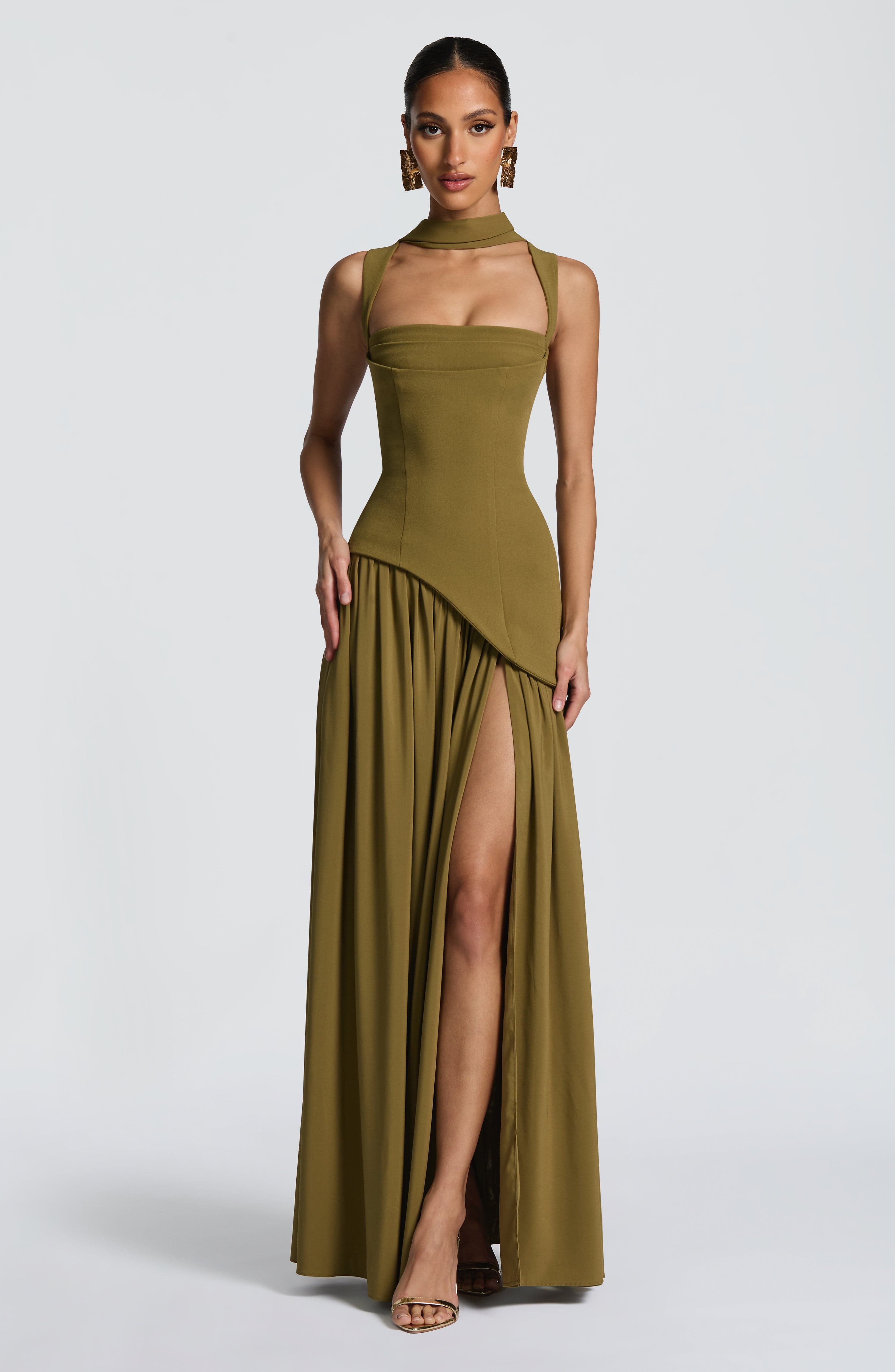 Tullulah Deep Olive Maxi Dress - ICYBOO