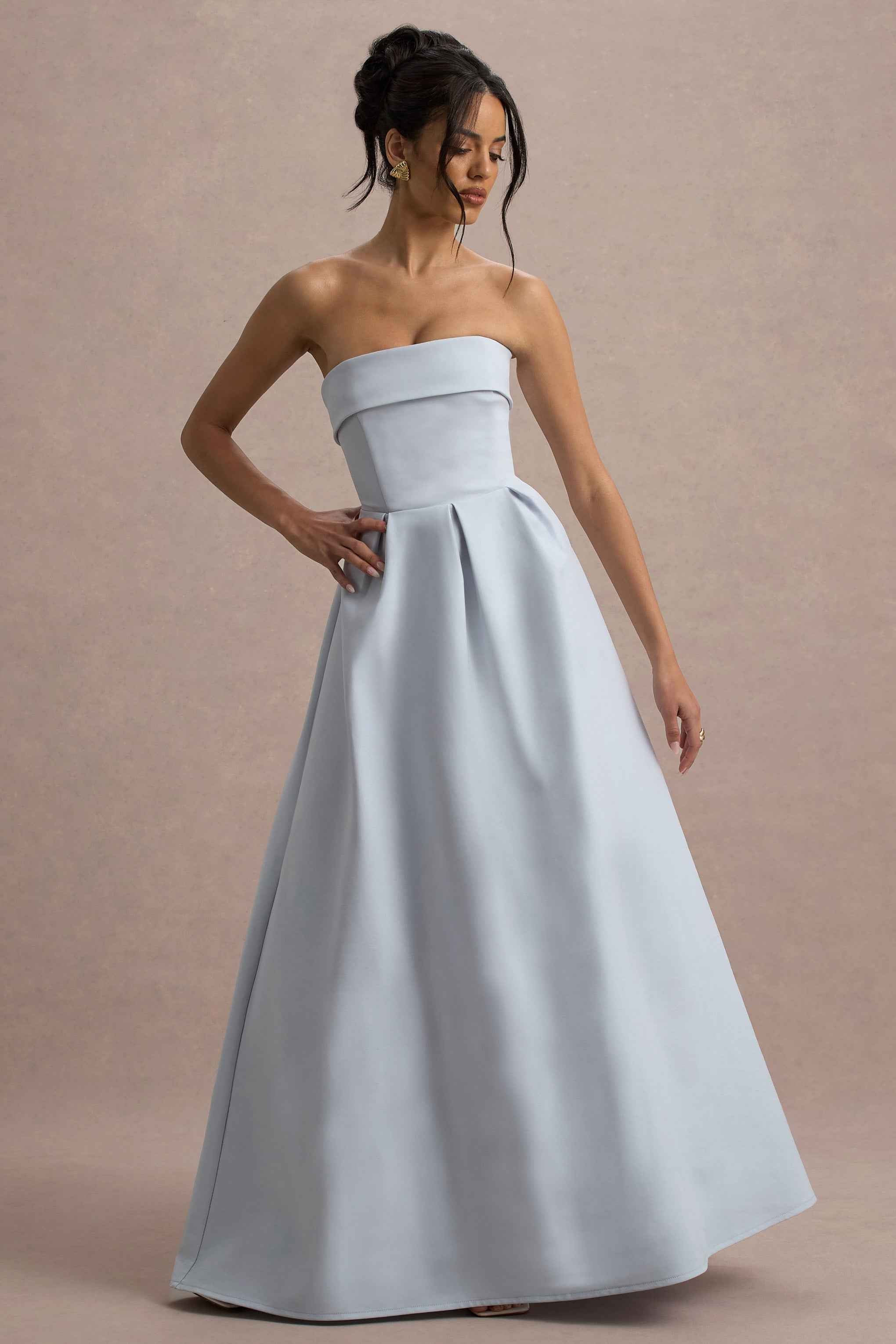 Maddalena | Powder Blue Bandeau Skater Maxi Dress