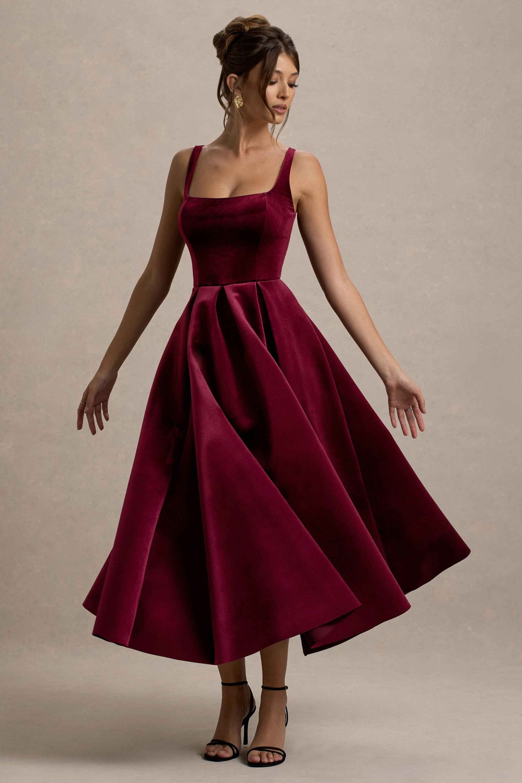 Francisca Midi Dress - Berry Velvet Strappy